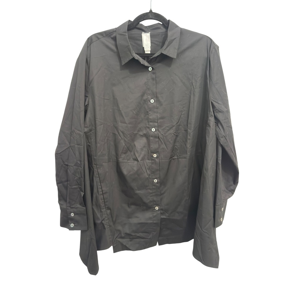 MarlaWynne WynneLayers Shirt Black Cotton Poplin Button Down Boxy Size L